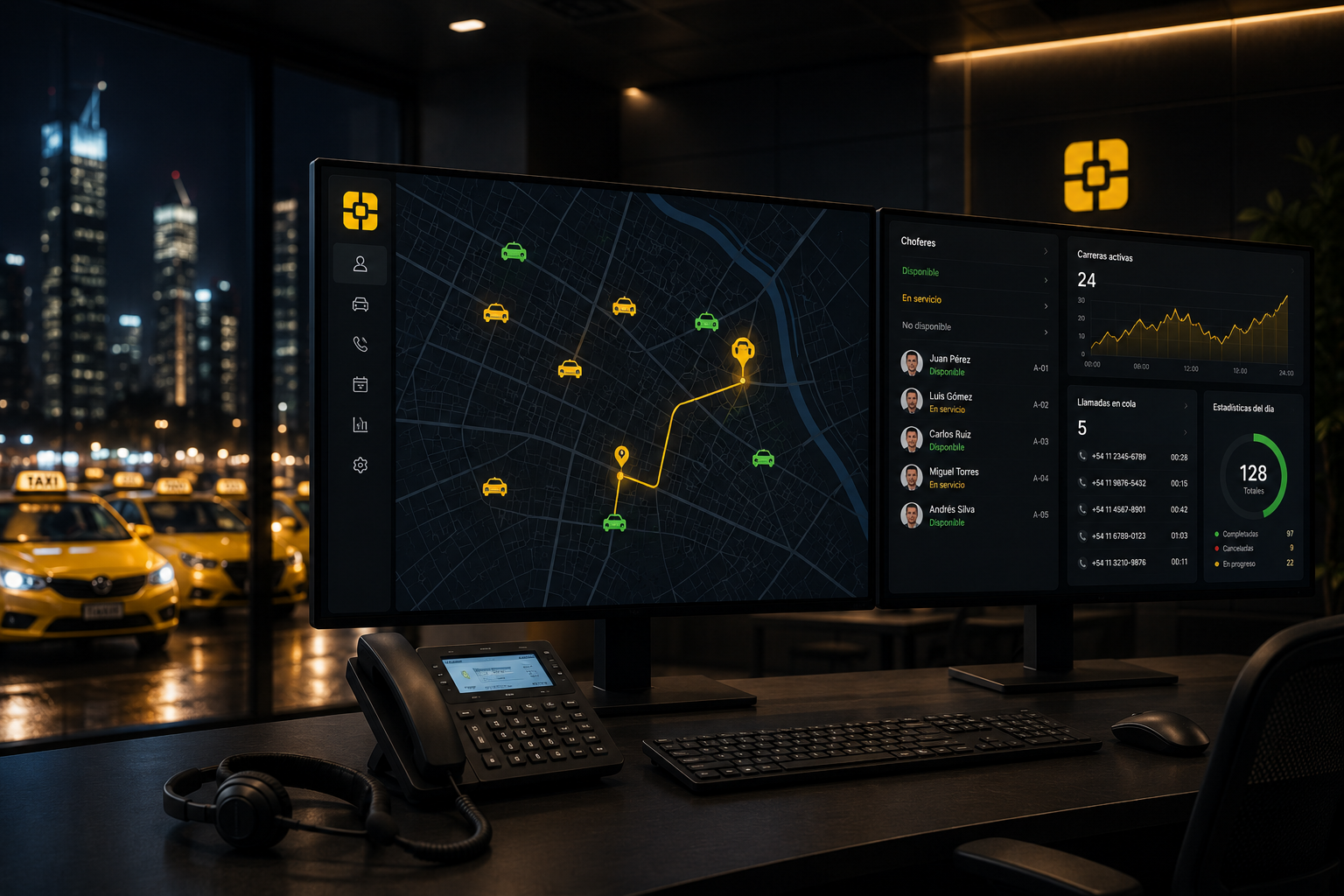 Panel de Taxi Pilot para sistema de despacho de taxis